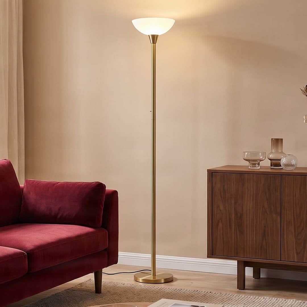 Ignacia Stehleuchte Brass/Opal - Lindby - Wohnzimmer - Modern - Metall - Einflammig