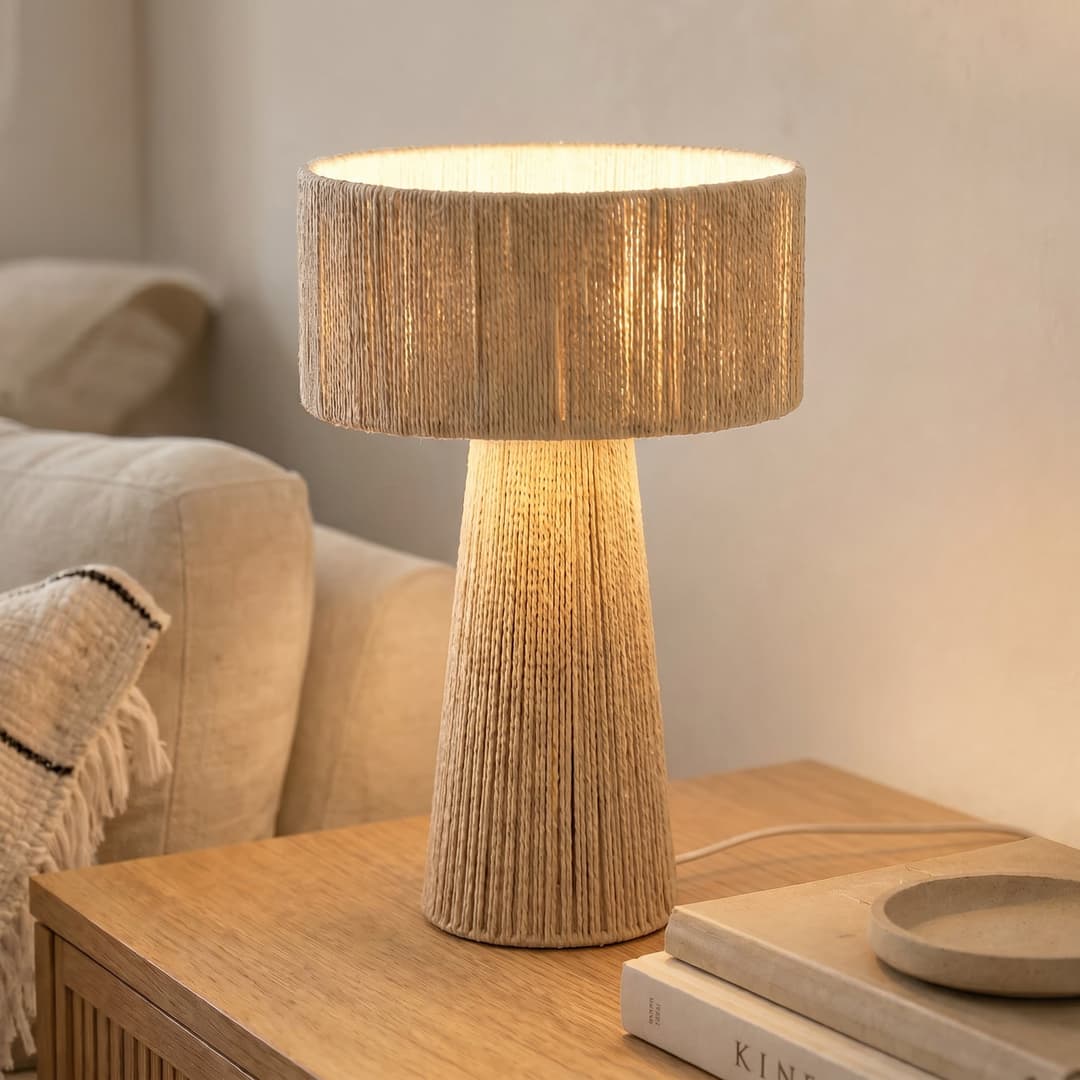 Anuva Tischleuchte, E27, Höhe 42 cm, beige, Papier - Lindby - Wohnzimmer - Landhaus / Rustikal - Papier / Karton - Einflammig