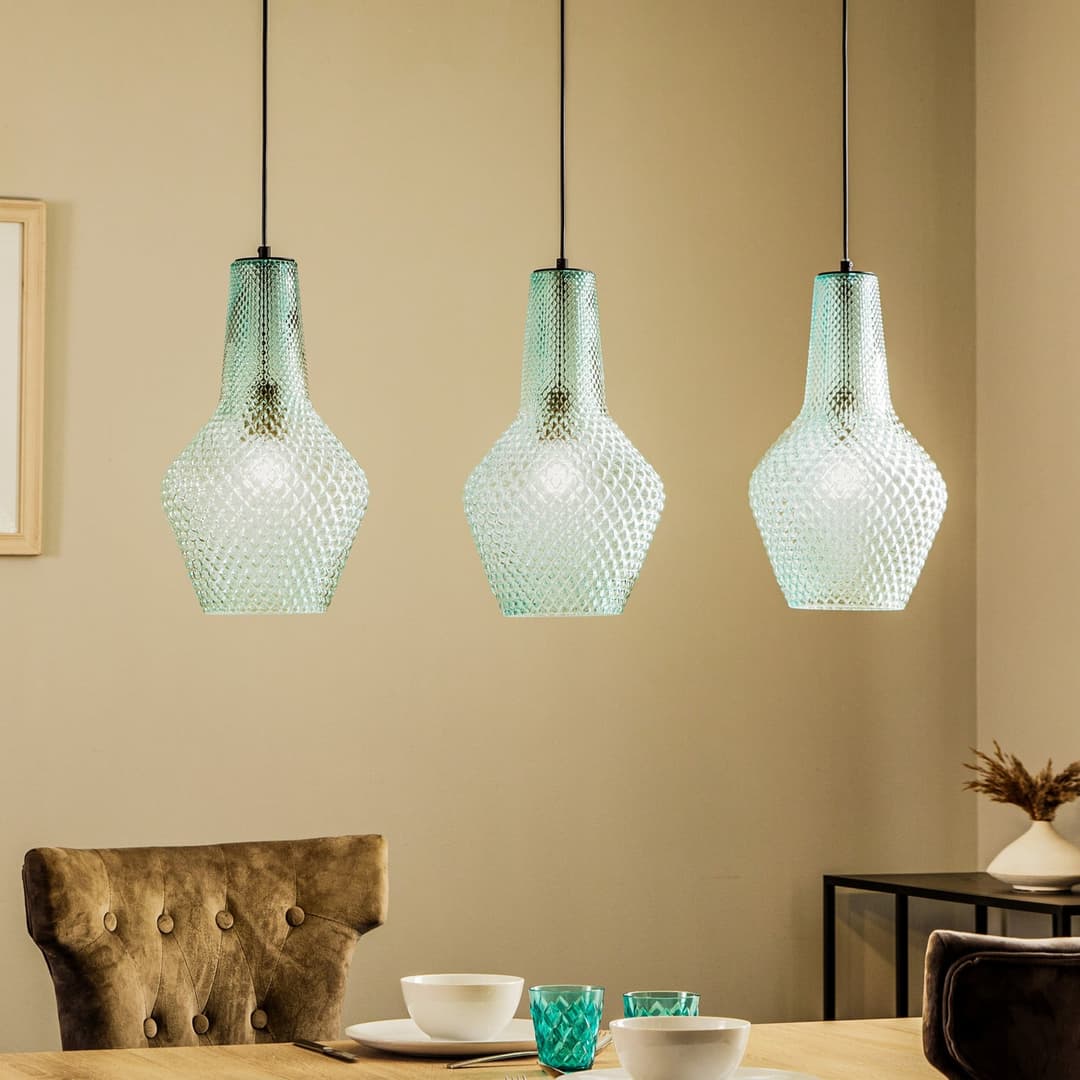 Drakar 3 Pendelleuchte Ø25 Hell Blau - Lindby - Küche - Vintage - Glas - Mehrflammig