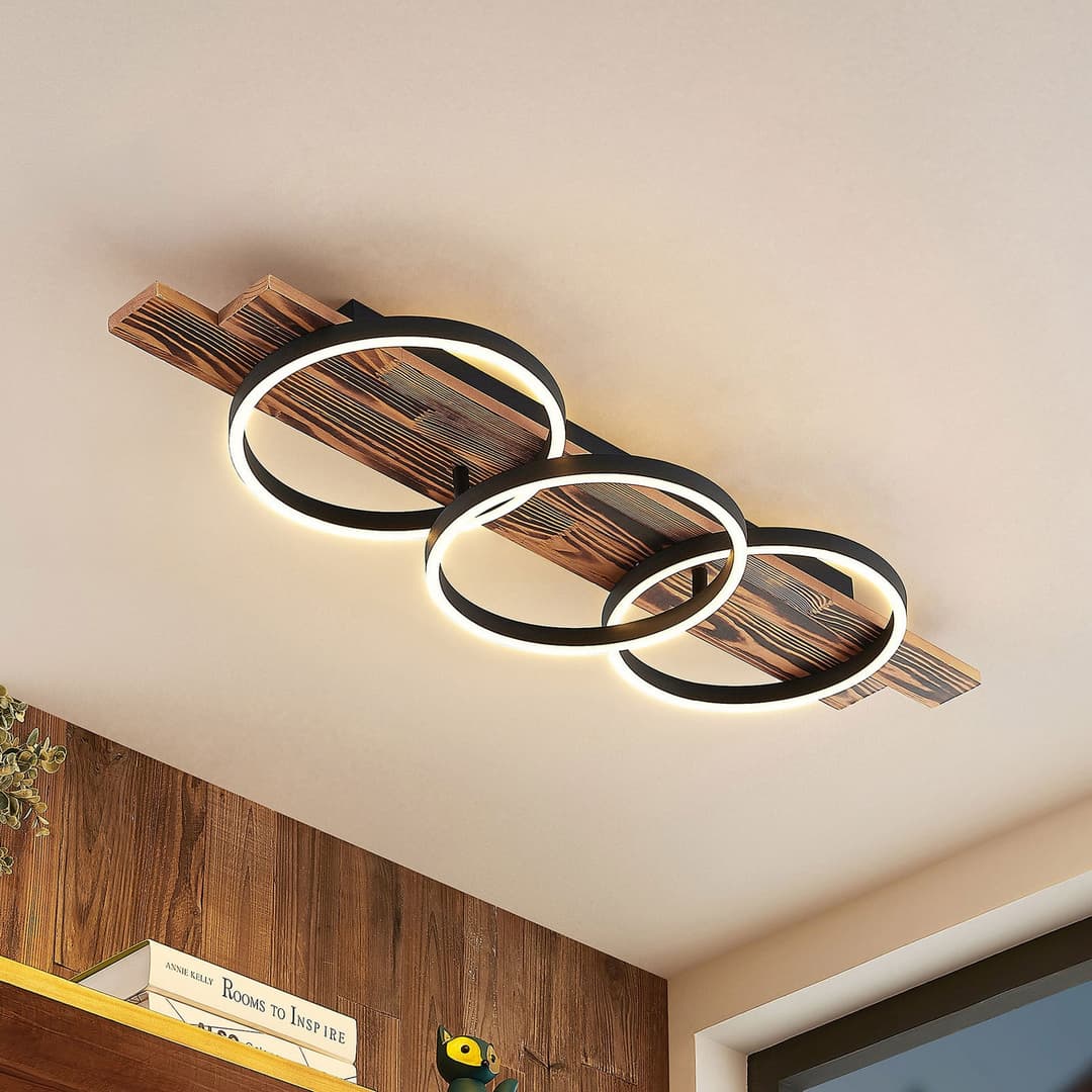 Sentoa LED Deckenleuchte L100 Light Wood/Black - Lindby - Wohnzimmer - Modern - Holz - Rund