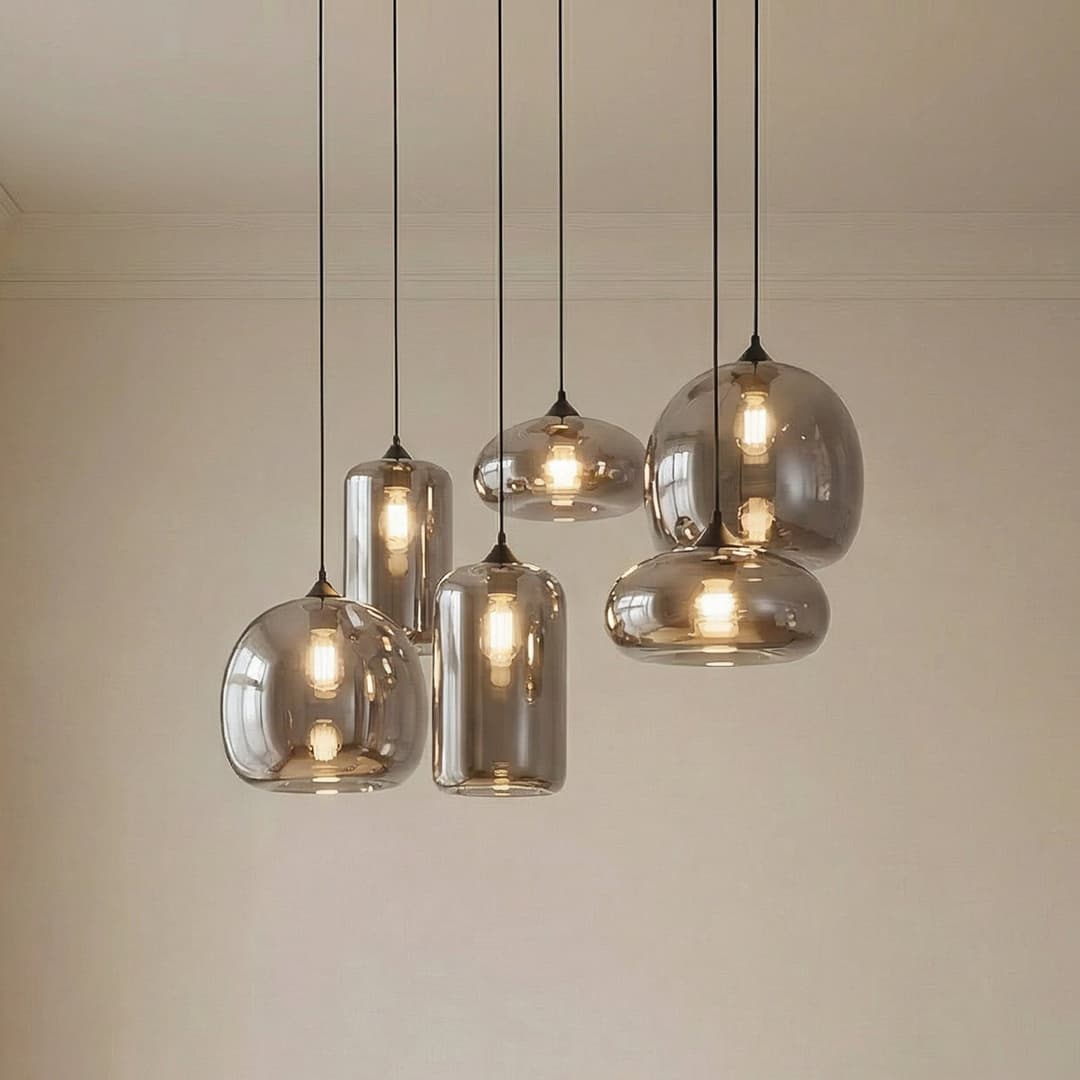Marla Hängeleuchte, 6-flammig, Glas, rauchgrau - Lindby - Esszimmer - Modern - Mehrflammig