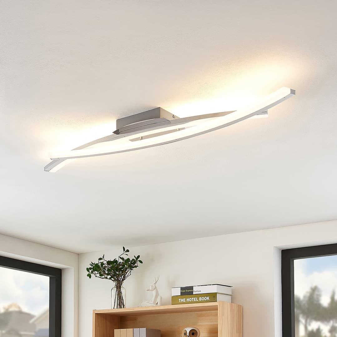 Lindby LED-Deckenleuchte Elarit, chromfarben, 104cm, dimmbar - Wohnzimmer - Modern - Metall - Mehrflammig
