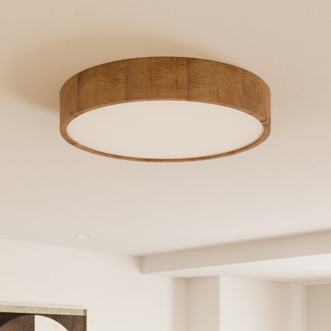Kerio Deckenleuchte Eichenholz natur Ø 47 cm - Lamkur - Wohnzimmer - Modern - Rund