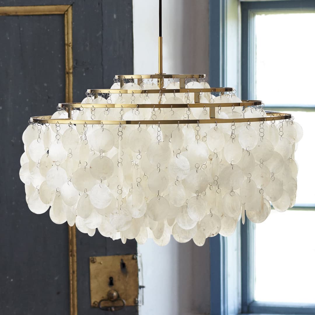 Fun 10DM - Pendelleuchte, messing, Perlmutt - VERPAN - Wohnzimmer - Design - Stein - Einflammig