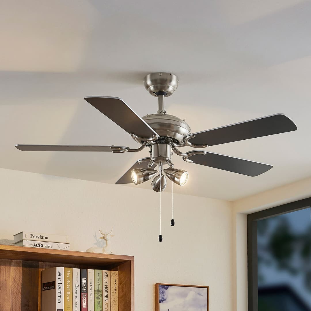 Anariki Deckenventilator mit Licht, leise, silber - Lindby - Wohnzimmer - Landhaus / Rustikal - Metall