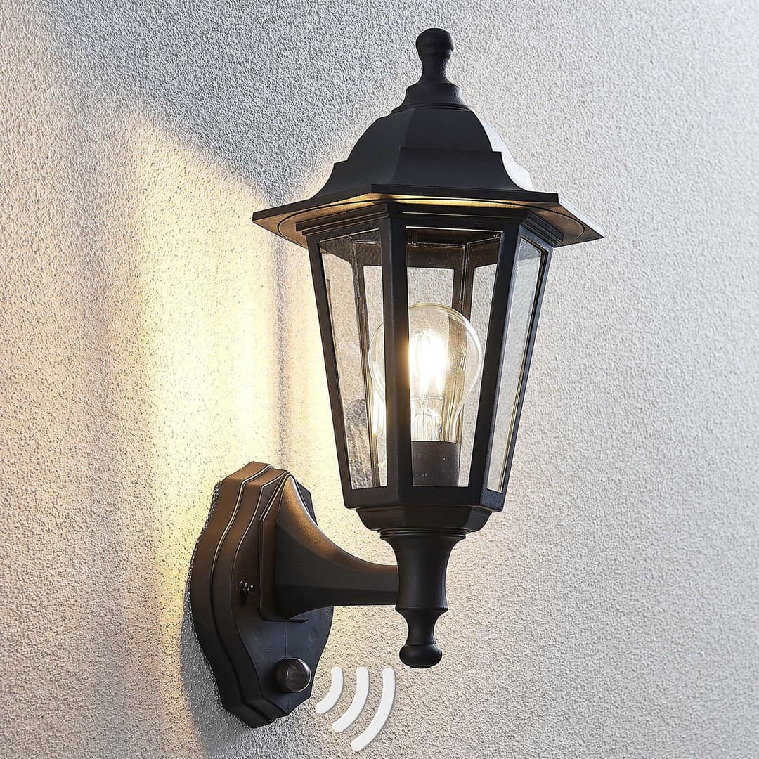 Nane Außenwandleuchte w/Sensor Black - Lindby - Balkon - Antik - Kunststoff - Einflammig