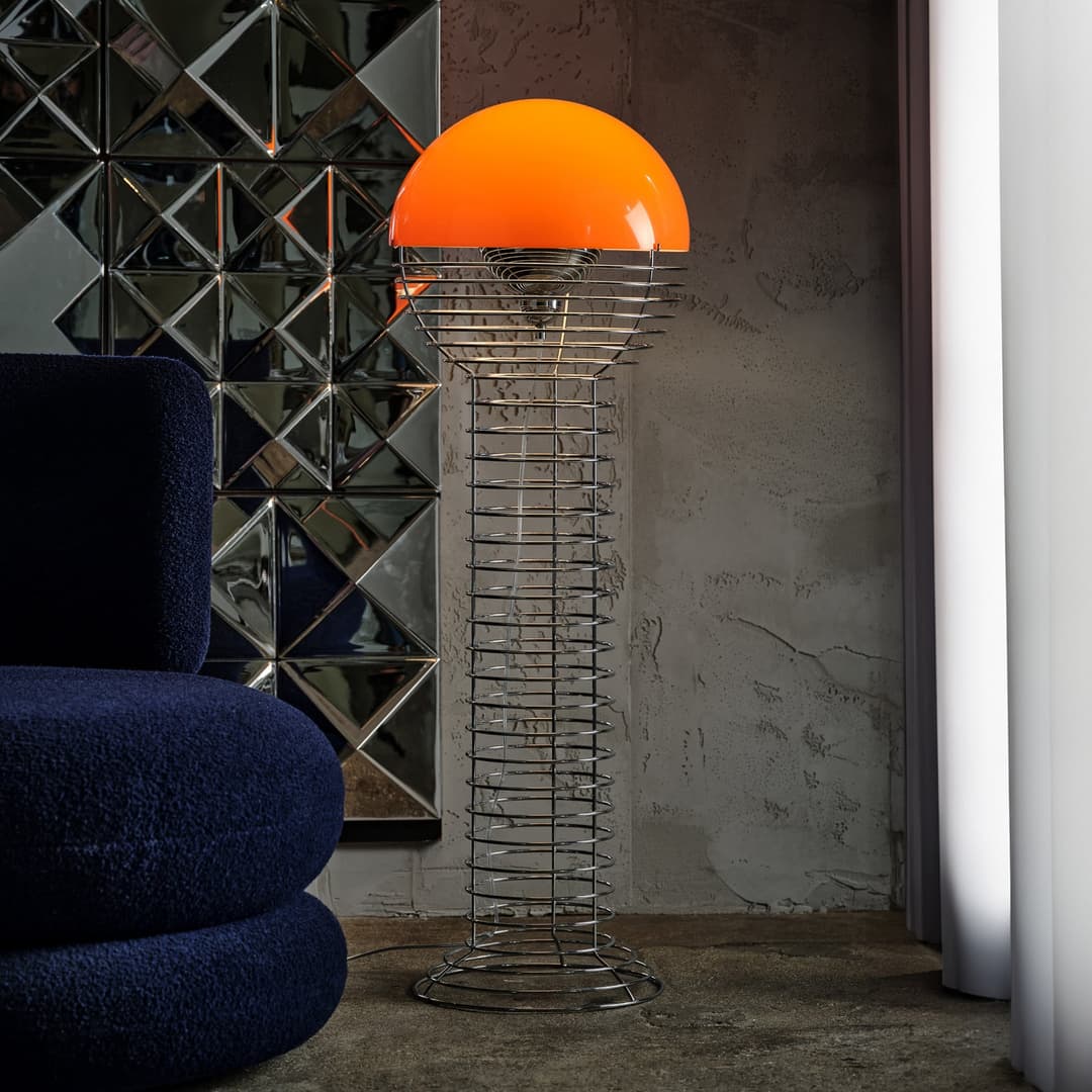 Wire Stehleuchte, chrom/orange - Verpan - Wohnzimmer - Design - Metall