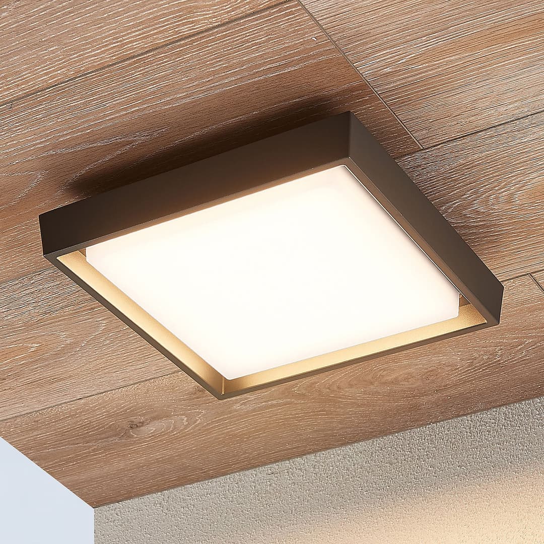 Birta LED-Außendeckenlampe, dunkelgrau, 27cm, IP54 - Lucande - Modern - Metall - Eckig