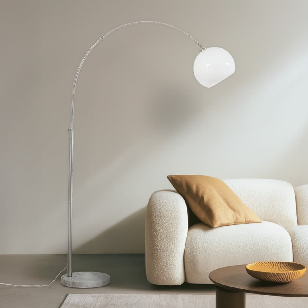 Alverton Bogenleuchte, weiß/nickel, 197 cm, Glas - Lindby - Wohnzimmer - Modern - Metall - Einflammig