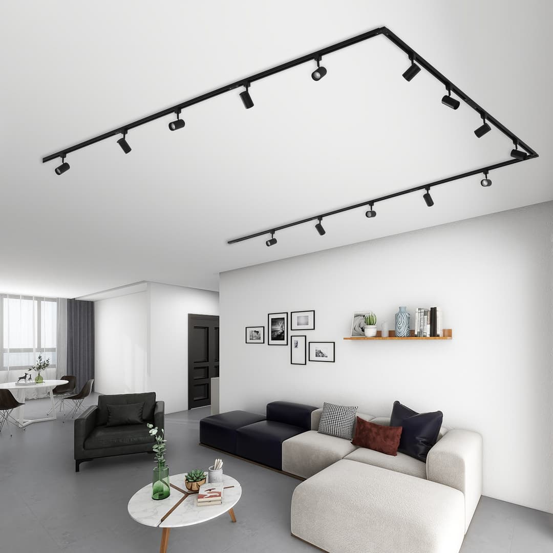 Lindby 1-Phasen-Schienensystem Linaro, GU10, 14-flg. schwarz - Wohnzimmer - Modern - Aluminium - Mehrflammig