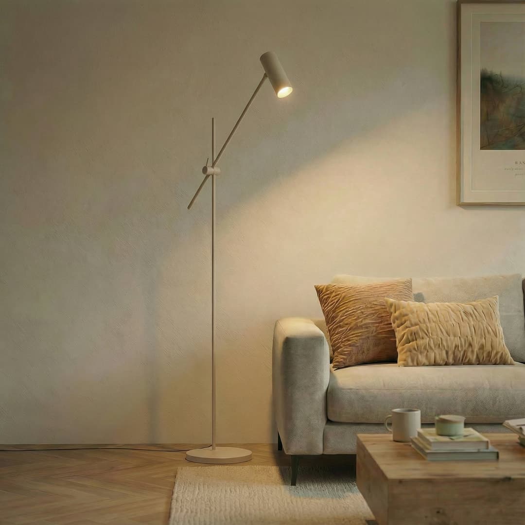 Vilo Stehleuchte, GU10, beige, beweglich, Höhe 153 cm, Metall - Lindby - Wohnzimmer - Skandinavisch - Einflammig