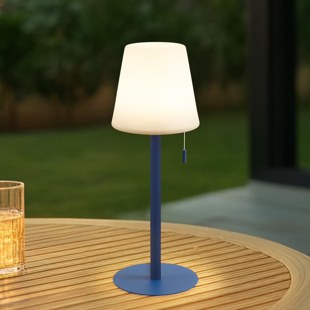 Azalea LED Portable Tischleuchte IP44 Weiß/Blau - Lindby - Balkon - Modern - Aluminium - Mit Schirm