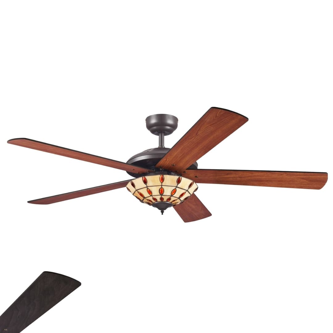 Deckenventilator Comet T mit Tiffany-Leuchte - Westinghouse - Wohnzimmer - Modern - Holz