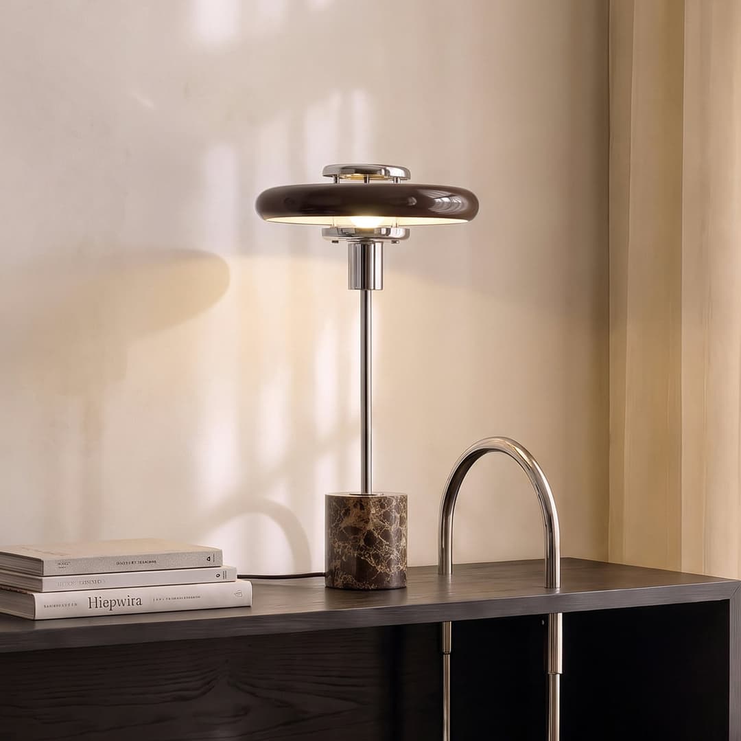 Branford Tischleuchte, braun, Glas/Marmor, Retro - Lindby - Wohnzimmer - Vintage - Einflammig