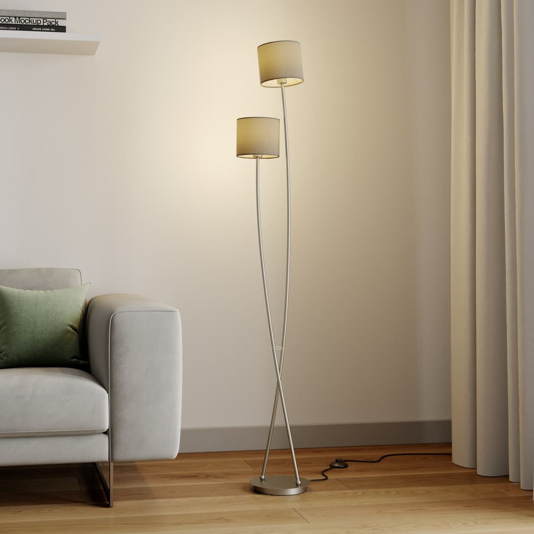 Juljana 2 Stehleuchte Taupe - Lucande - Wohnzimmer - Modern - Stoff / Textil - Mit Schirm