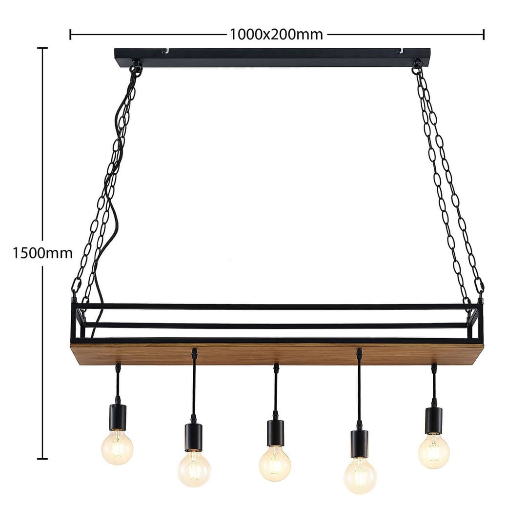 Kirista 5 Pendelleuchte Wood/Black - Lindby - Wohnzimmer - Vintage - Metall - Mehrflammig