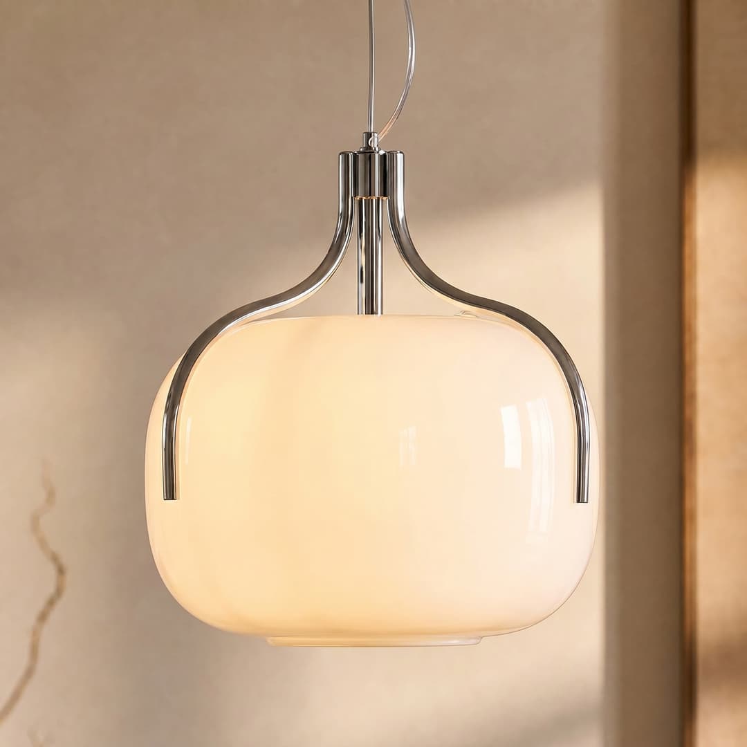 Christo Hängeleuchte, Ø 42 cm, chrom/weiß, Glas - Lucande - Esszimmer - Design - Rund