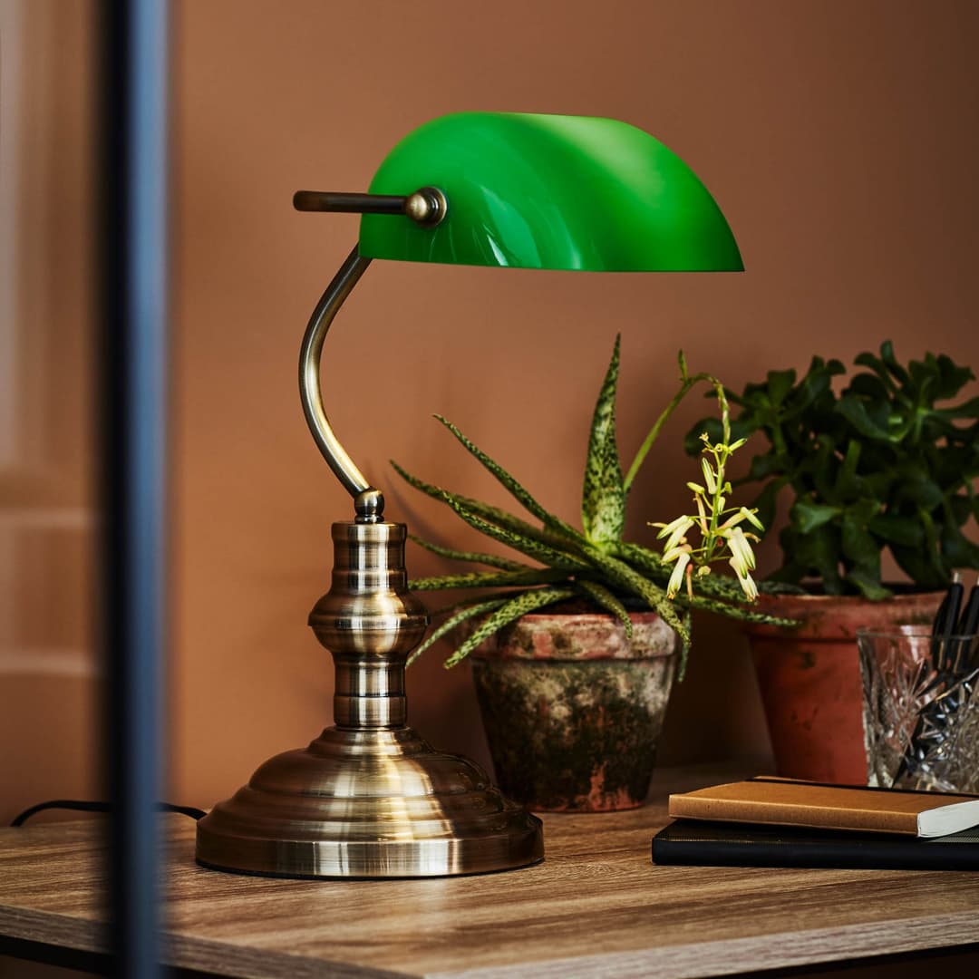 Bankers Tischleuchte 25 cm Oxide/Green - Markslöjd - Wohnzimmer - Antik - Glas - Einflammig