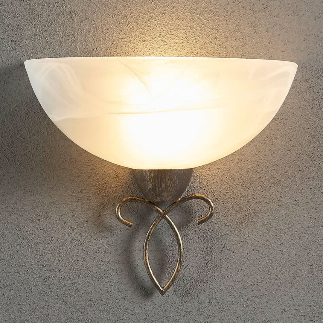 Mohija Wandleuchte Alabaster White/Antique Gold - Lindby - Wohnzimmer - Antik - Glas - Einflammig