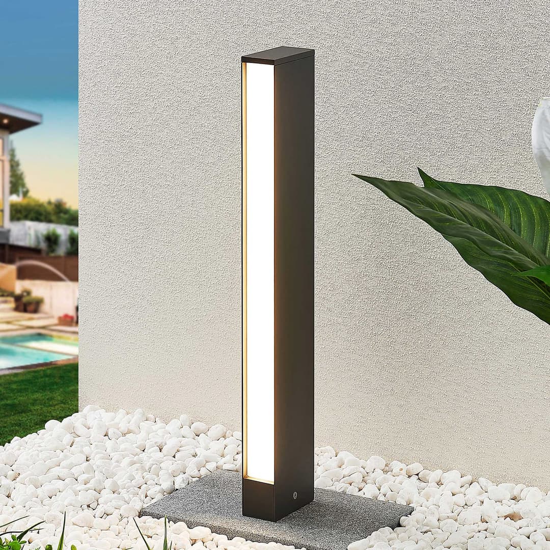 Lucande LED-Wegeleuchte Lirka, dunkelgrau, Metall, 60 cm - Terrasse - Modern - Aluminium - Einflammig