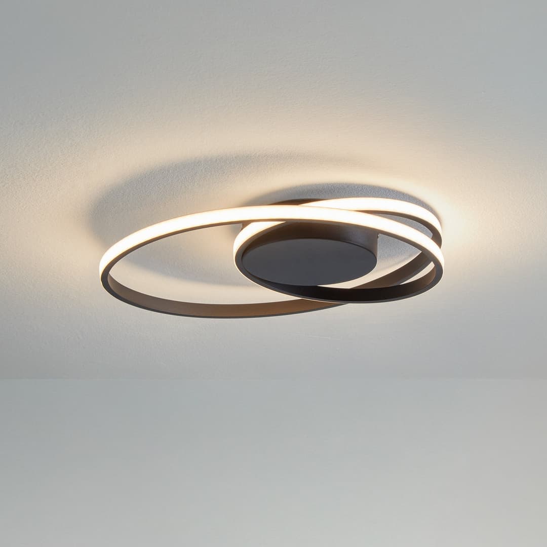 Youna LED Deckenleuchte Black - Lindby - Wohnzimmer - Modern - Metall - Rund
