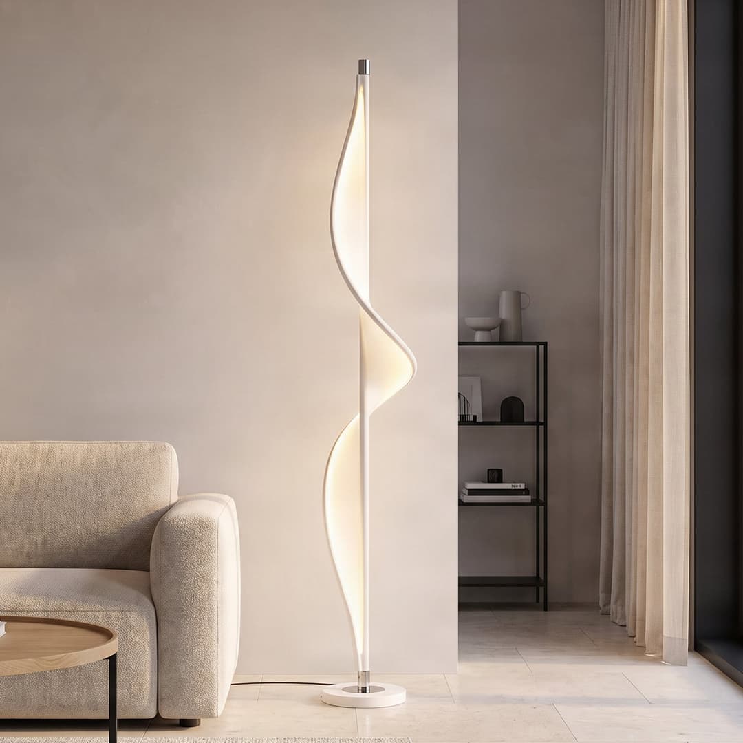 Edano Stehleuchte White/Chrome - Lucande - Wohnzimmer - Modern - Stoff / Textil