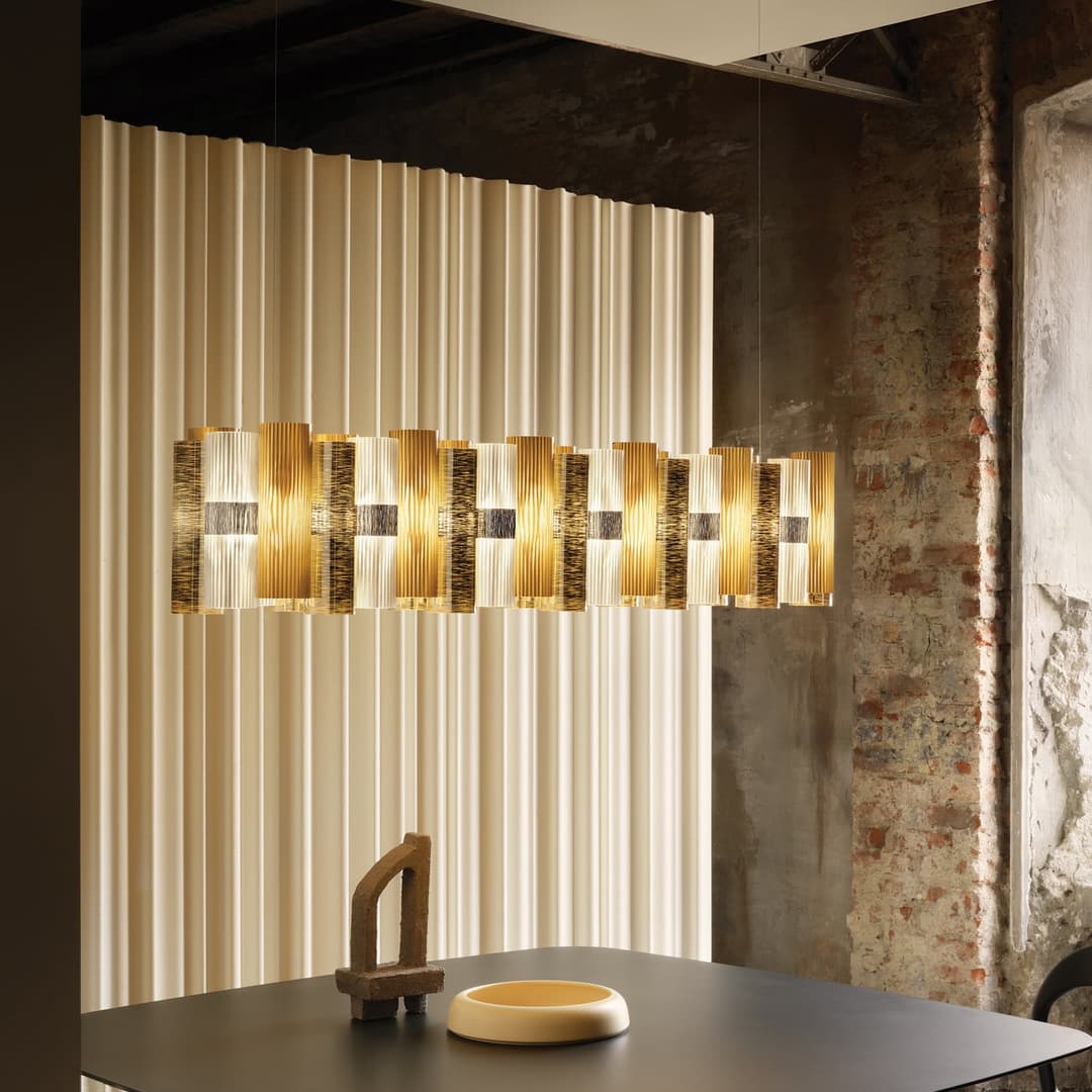 La Lollo LED-Hängelampe, goldfarben, 140 cm - Slamp - Wohnzimmer - Design - Kunststoff - Mit Schirm