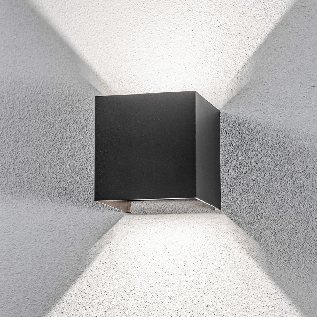 Nivar Square LED Außenwandleuchte Black - Lindby - Balkon - Modern - Metall - Eckig