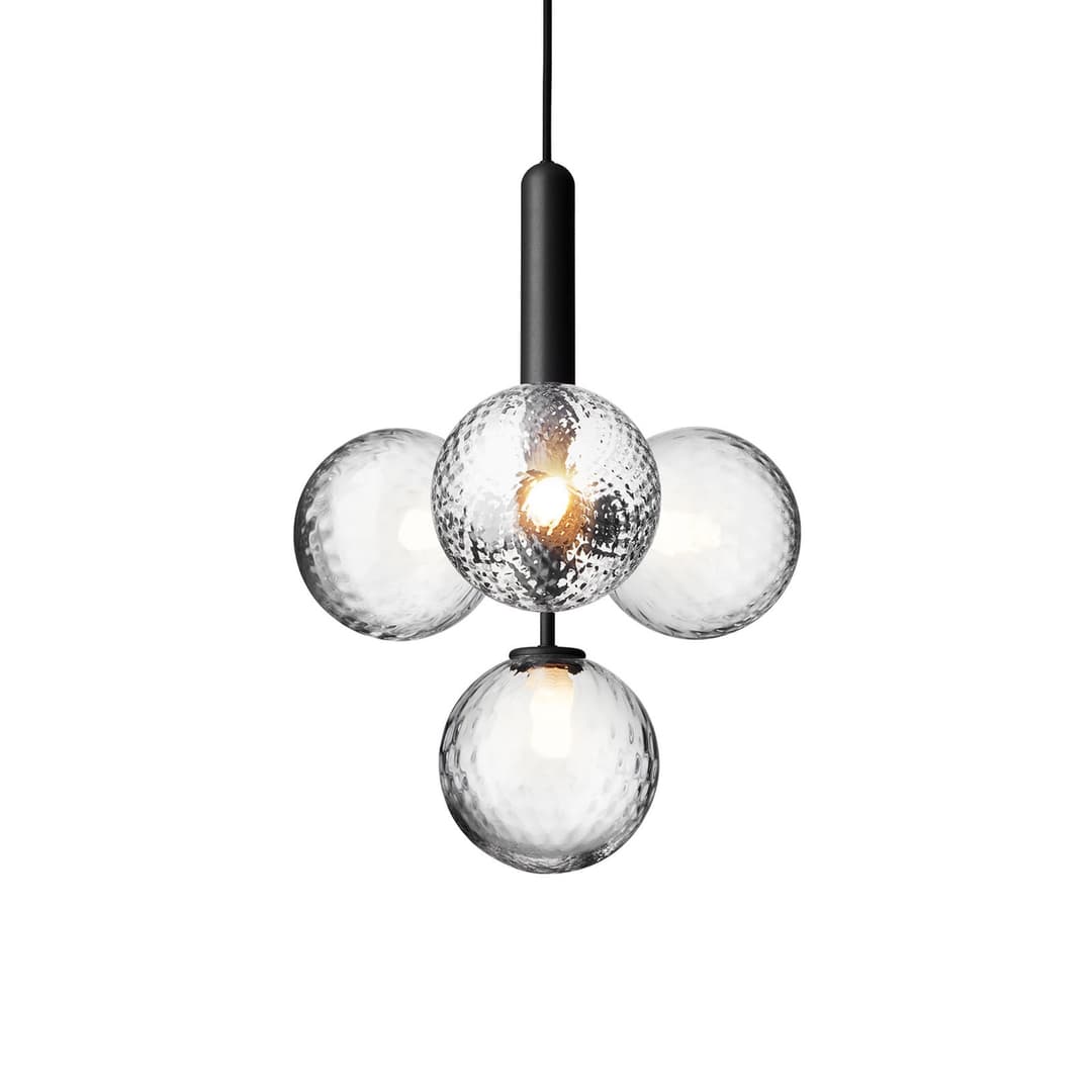 Miira 4 Krohnleuchter Rock Grey/Optic Clear - Nuura - Wohnzimmer - Design - Glas - Kugel