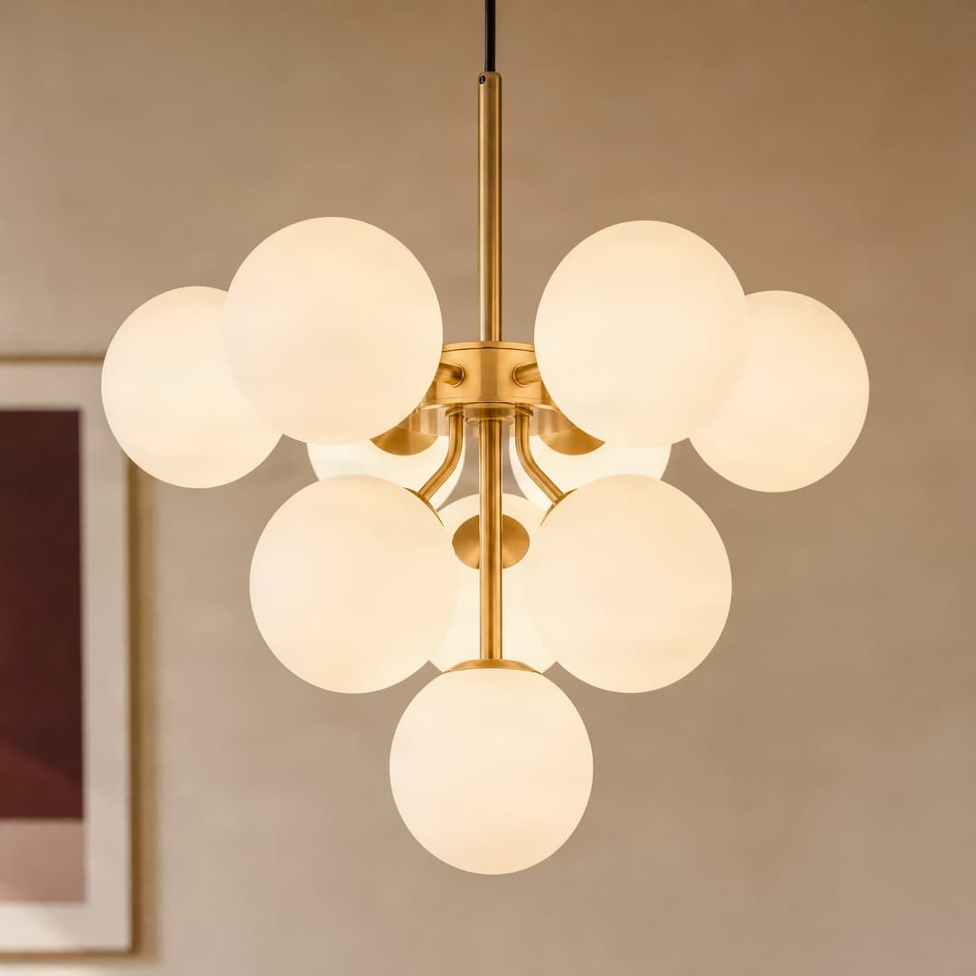 Peyton Hängeleuchte, 10-flammig, gold/weiß, Glas - Lucande - Esszimmer - Design - Mehrflammig