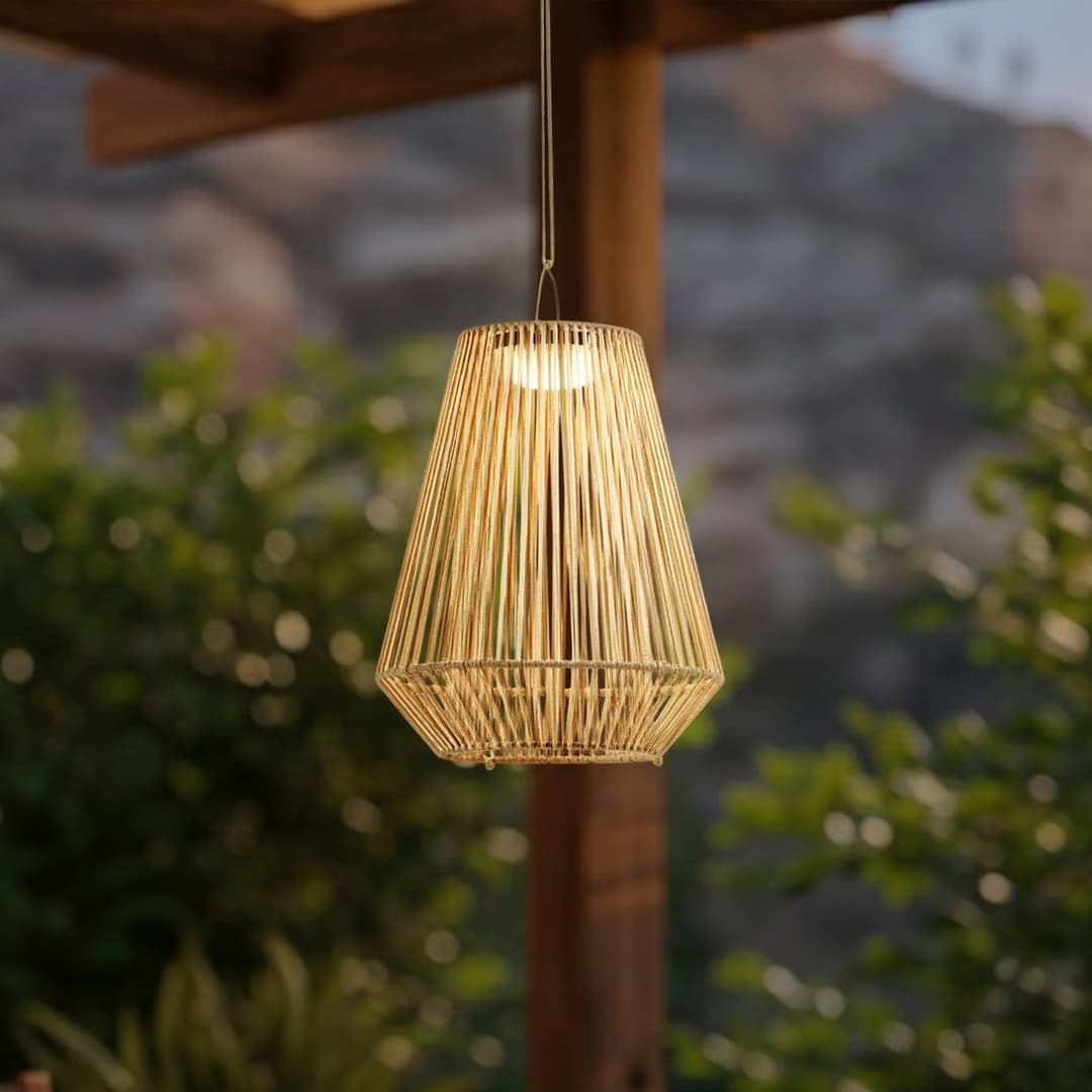 Austas LED-Solarhängelampe, Ø 32 cm, beige, IP54, USB - Lindby - Balkon - Modern - Kunststoff - Einflammig