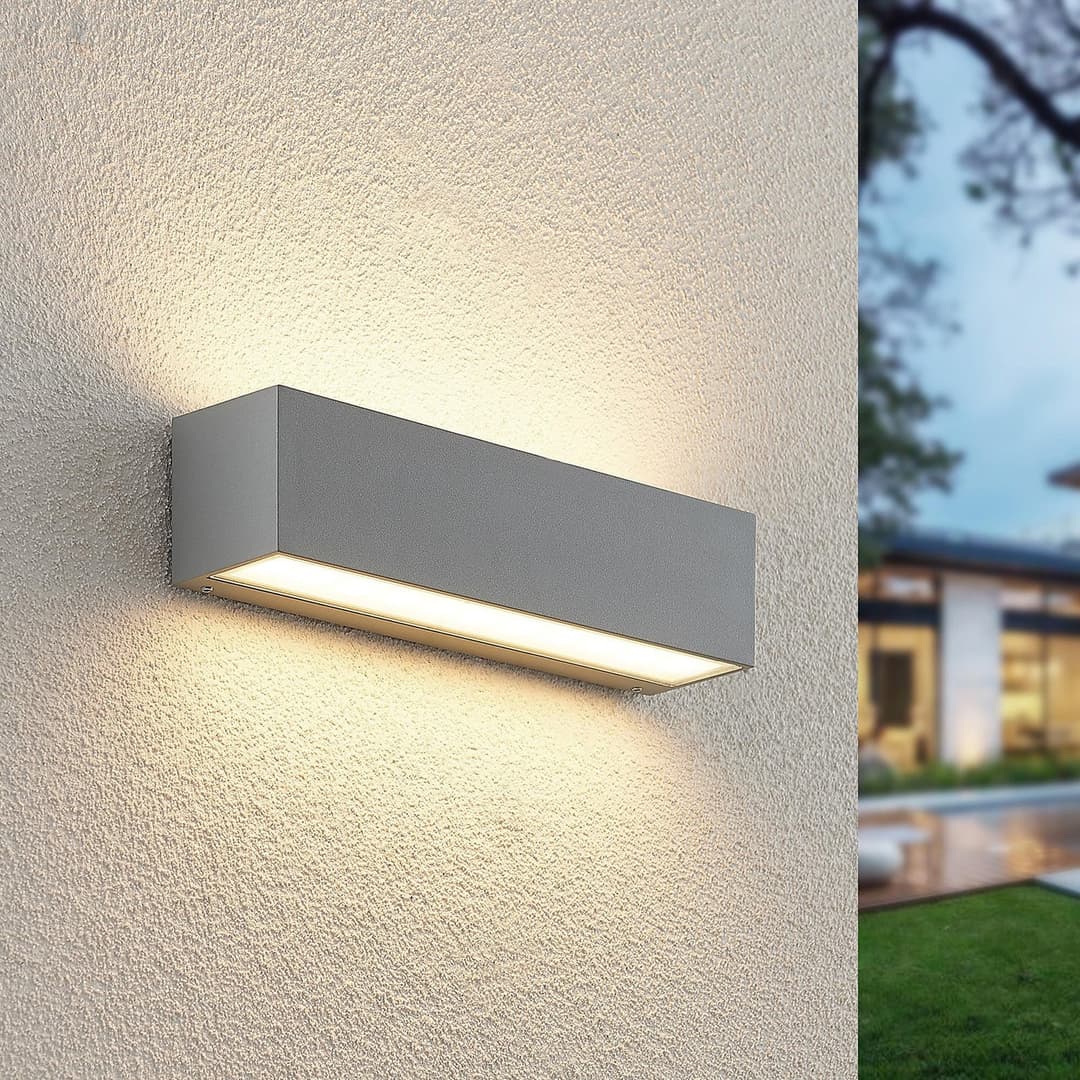 Lengo LED-Außenwandleuchte, Up/Down, L25, Silber - Lucande - Balkon - Modern - Aluminium - Eckig