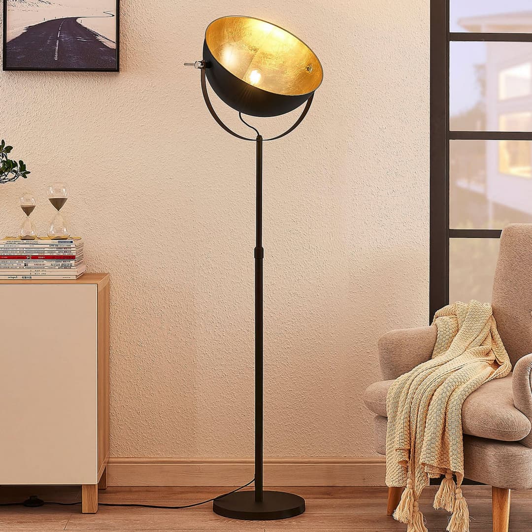 Muriel 1 Stehleuchte Black/Gold - Lindby - Wohnzimmer - Modern - Metall - Einflammig