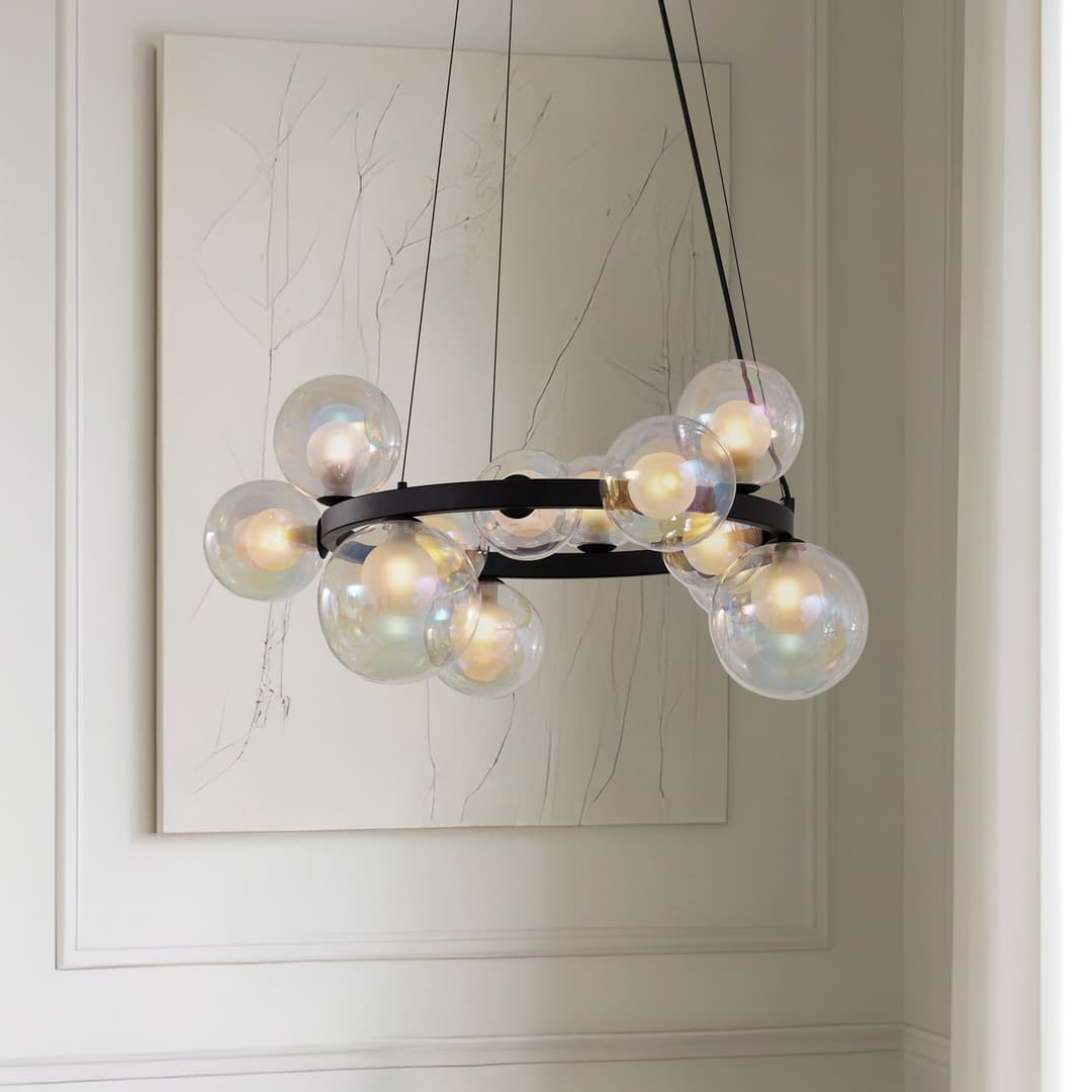 Marvi Hängeleuchte, Ø 68 cm, schwarz, Glas, Metall - Lucande - Wohnzimmer - Modern - Mehrflammig