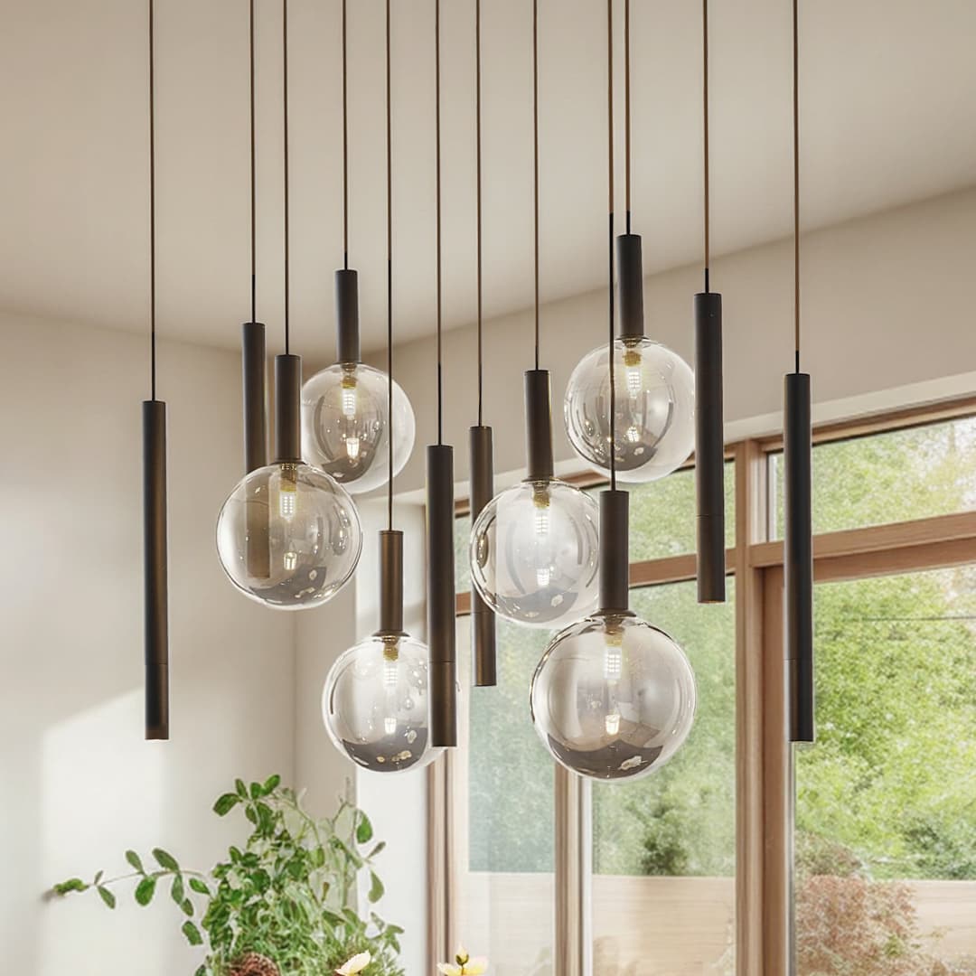 Lumavia Hängeleuchte, schwarz/klar, G9, Glas, 12-flammig - Lucande - Esszimmer - Modern - Mehrflammig