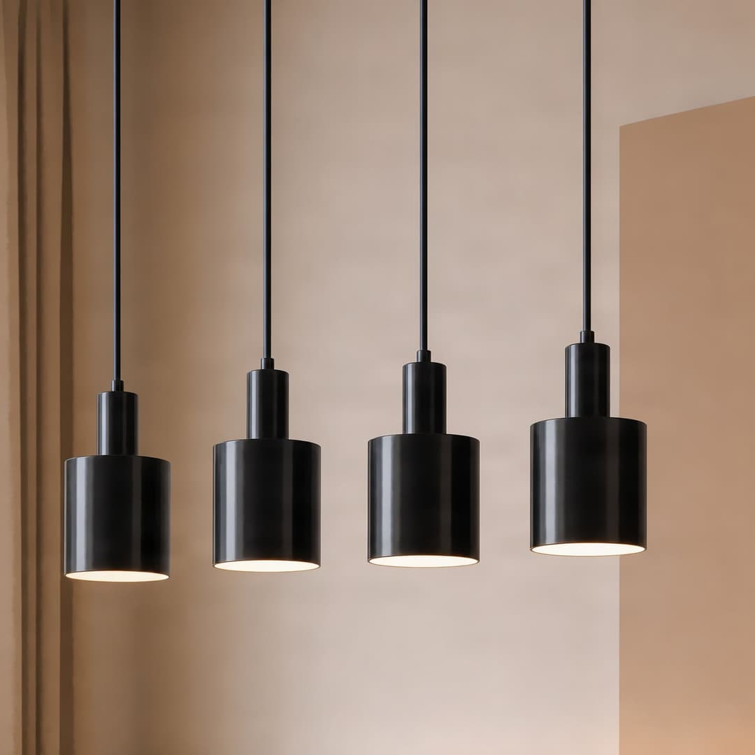 Ovelia Hängeleuchte, vierflammig, schwarz, E27, Metall - Lindby - Küche - Modern - Mehrflammig