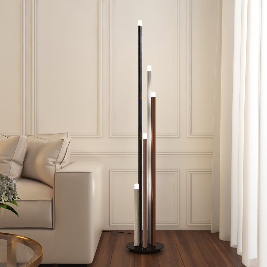 Stoika Stehleuchte Black/Alu/Brown - Lucande - Wohnzimmer - Modern - Metall - Mehrflammig
