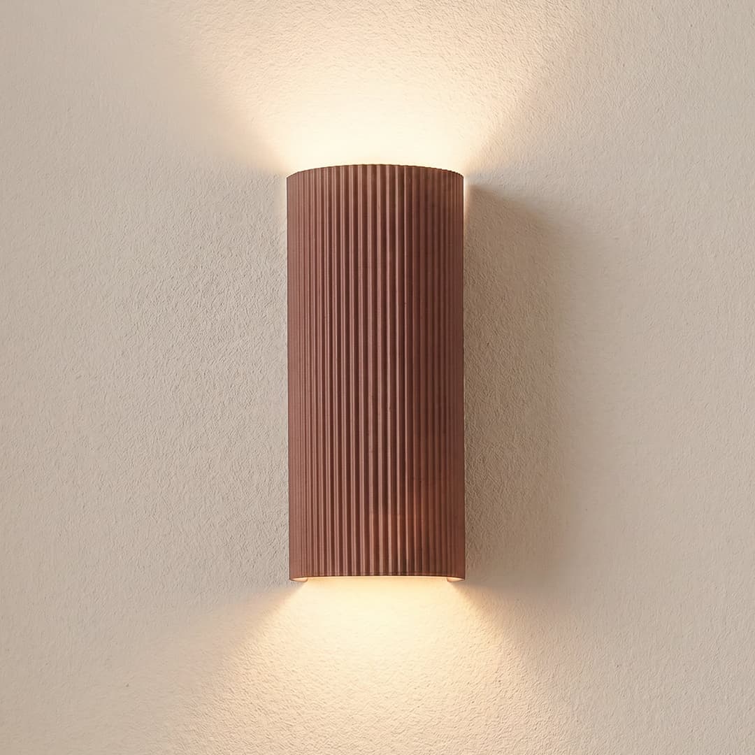 Colja Wandleuchte, Gips, Höhe 30,5 cm, braun, rund - Lindby - Wohnzimmer - Modern - Gips / Ton - Zylinder