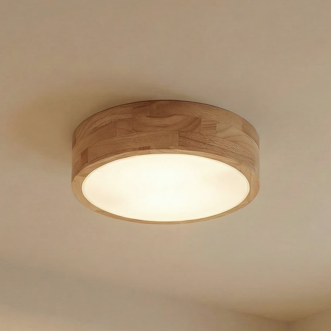 Tanju Deckenlampe, Ø30 cm, 2-flg., Kautschukholz - Lindby - Wohnzimmer - Landhaus / Rustikal - Rund