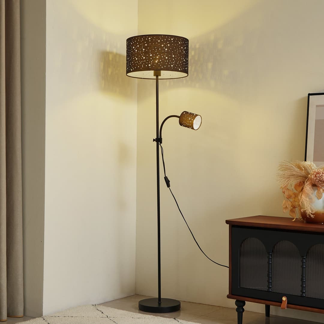 Melanie Stehleuchte Schwarz - Lindby - Wohnzimmer - Modern - Metall - Mehrflammig