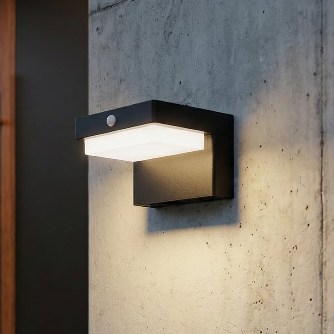 Eleazer LED Solarzelle Wandleuchte w/Sensor Schwarz - Lindby Eleazar - Balkon - Modern - Aluminium - Eckig