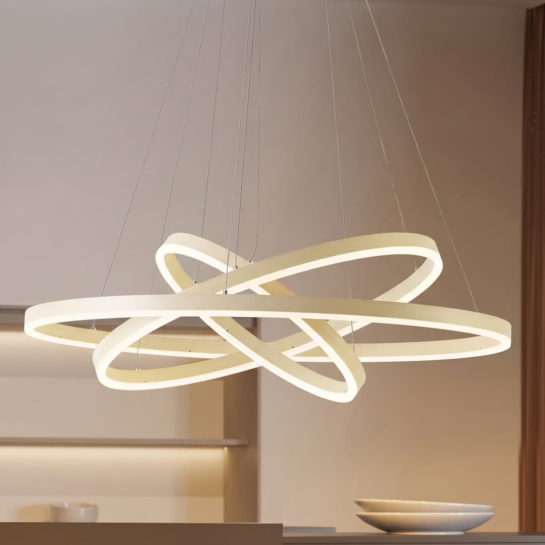 Albiona LED-Hängeleuchte, beige, 3 Ringe, Ø 80 cm - Arcchio - Wohnzimmer - Modern - Metall - Mehrflammig