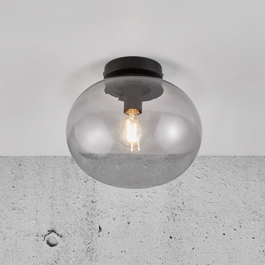 Alton Deckenleuchte mit Glasschirm, schwarz/rauch - Nordlux - Wohnzimmer - Rund