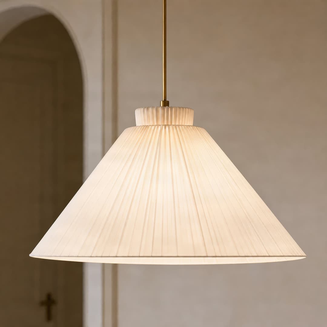 Lisbeth Hängeleuchte, Ø 50 cm, weiß/messing, E27 - Lucande - Wohnzimmer - Landhaus / Rustikal - Stoff / Textil - Einflammig