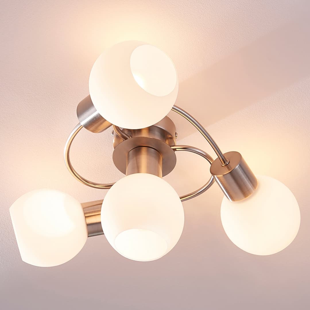 Ciala 4 Deckenleuchte Nickel/Opal - Lindby - Wohnzimmer - Modern - Glas - Kugel