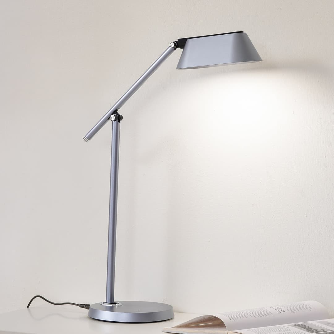 Thies LED Tischleuchte Dim. Grau - Lindby - Arbeitszimmer / Büro - Modern - Kunststoff - Einflammig