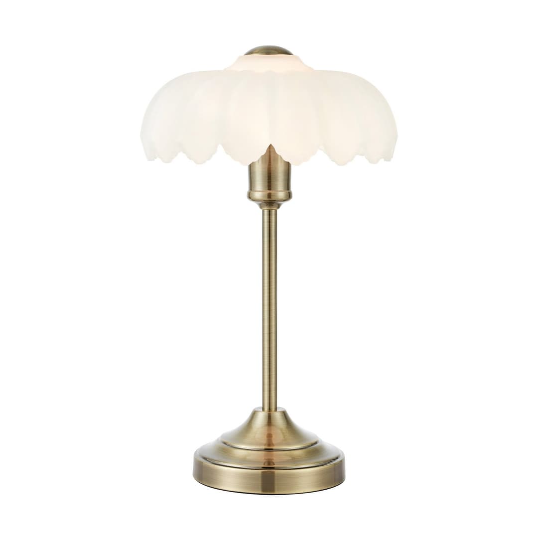 Kurage Tischleuchte, altmessing/weiß, Glas, Höhe 43 cm, E27 - Markslöjd - Wohnzimmer - Mit Schirm