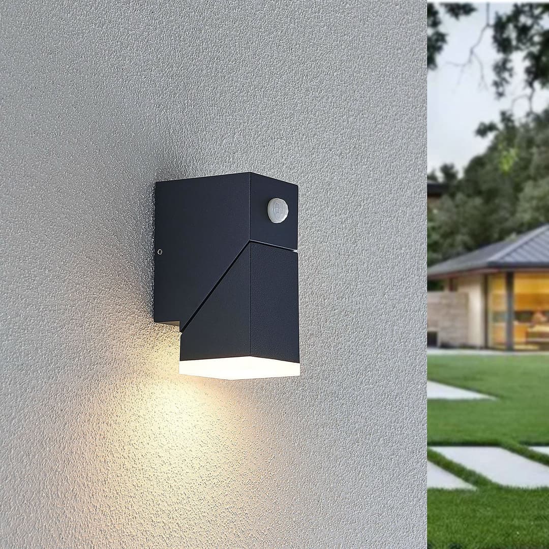Sally Down LED Außenwandleuchte w/sensor Grey - Lindby - Balkon - Modern - Aluminium - Eckig
