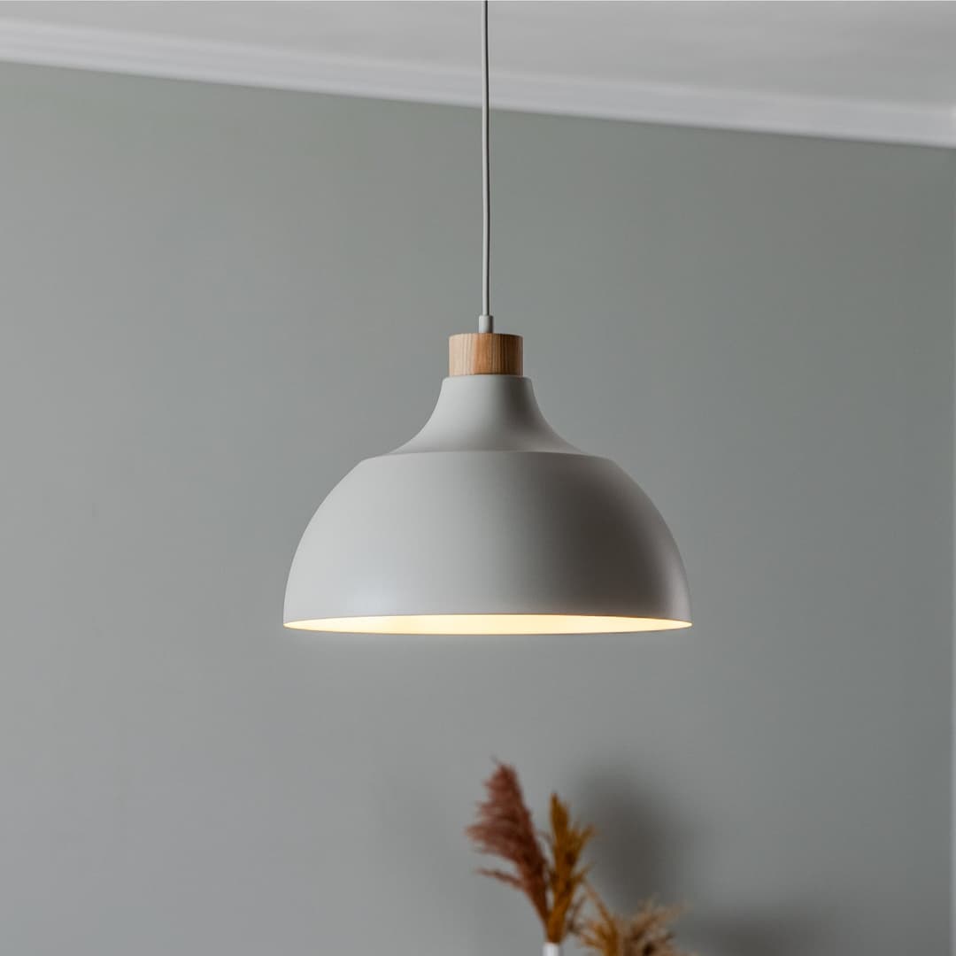 Kaitt Hängelampe, beige, Ø 34 cm, Holzdetail - TK Lighting - Wohnzimmer - Skandinavisch - Metall - Einflammig