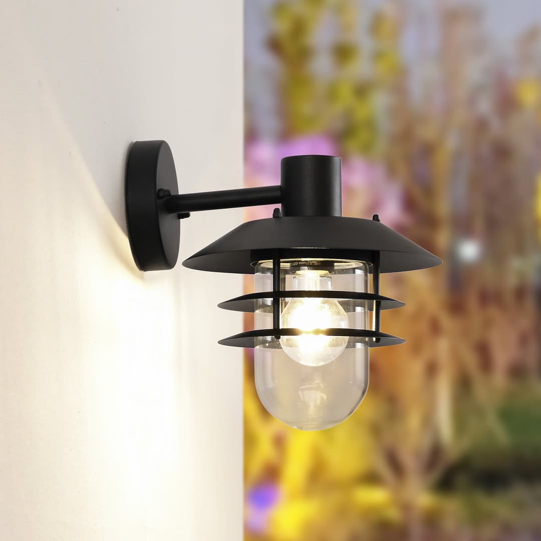 Meliora Außenwandleuchte, schwarz, Eisen, IP44, E27 - Lindby - Balkon - Metall - Einflammig